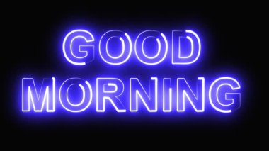 Sade siyah arkaplanda parlayan mavi neon ışık yolu efektiyle Günaydın metni