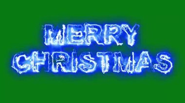Yıldırım enerjili mutlu noel metni yeşil ekran arkaplanı üzerinde yol efektini ateşliyor