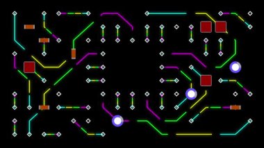 Sade siyah arkaplan ile renkli dijital devre çizgileri hareket grafikleri