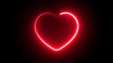 Sade siyah arkaplanda parlayan kırmızı neon yol efektiyle kalp şekli