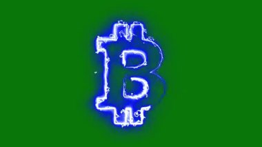 Yıldırım enerjili Bitcoin sembolü yeşil ekran arkaplanı üzerinde yol efektini ateşler