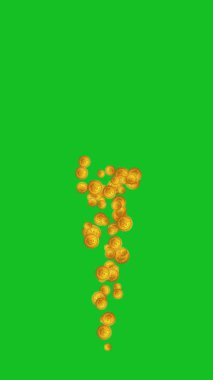 Altın bitcoins fıskiyesi akış dikey hareket grafikleri yeşil ekran arkaplan