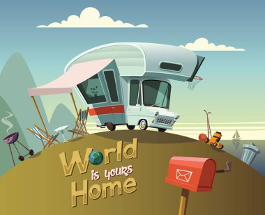 Camper van tepenin üst kısmında