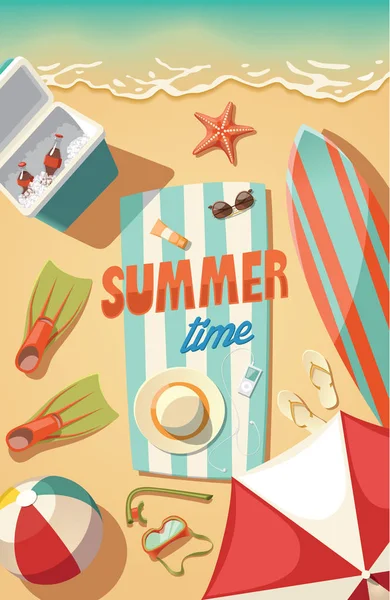 Hora Verão Material Praia Necessário Para Férias — Vetor de Stock