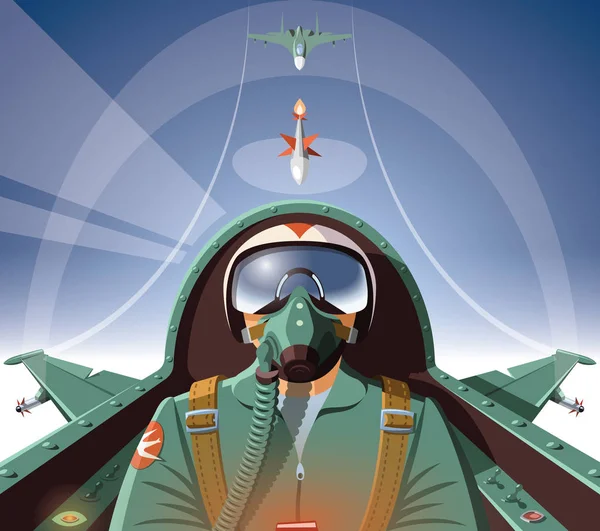 Πιλότος Της Πολεμικής Αεροπορίας Στο Πιλοτήριο Του Αεροσκάφους — Διανυσματικό Αρχείο