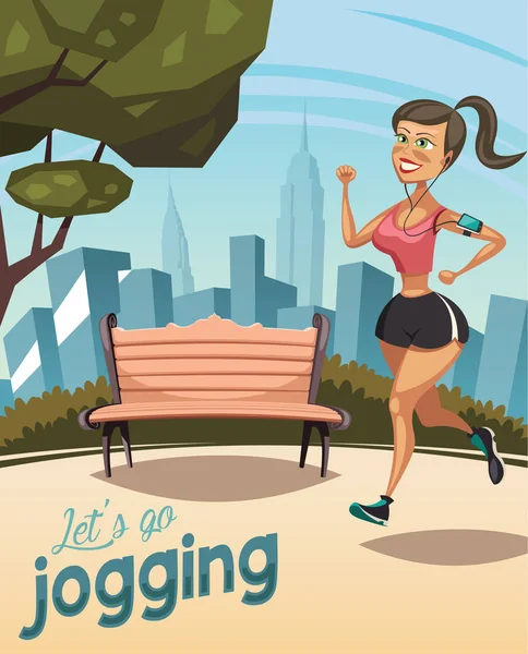 Woman Jogging City Park — Stock Vector