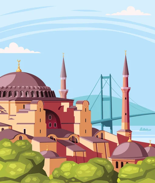 Bezienswaardigheid Van Istanbul Hagia Sophia Vector Illustratie — Stockvector