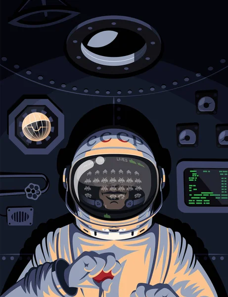 Astronaut Play Arcade Game Spacecraft — Stock Vector
