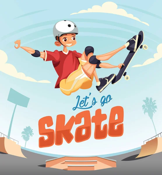 Skater Κάνει Τέχνασμα Στη Ράμπα Στο Πάρκο Skate — Διανυσματικό Αρχείο