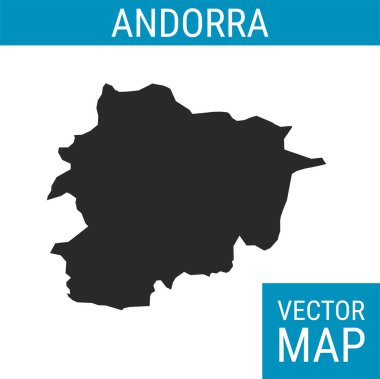 Ülke adına sahip Andorra vektör haritası, beyaz arkaplanda siyah.