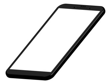 Yatay 3D projeksiyonlu akıllı telefon modeli. UI tasarımı için şablon. Beyaz arkaplanda siyah, beyaz ekran.