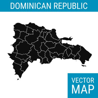 Ülke adına sahip Dominik Cumhuriyeti vektör haritası, beyaz arka planda siyah.