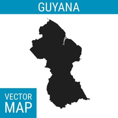 Ülke adına sahip Guyana vektör haritası, beyaz arkaplanda siyah.