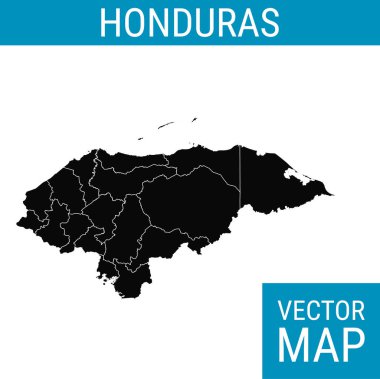 Ülke adına sahip Honduras vektör haritası, beyaz arkaplanda siyah.