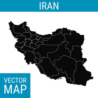 Ülke adına sahip İran vektör haritası, beyaz arka planda siyah.