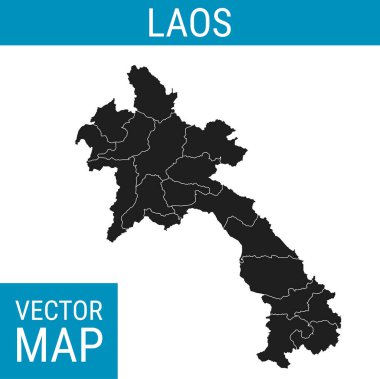 Ülke adına sahip Laos vektör haritası, beyaz arkaplanda siyah.