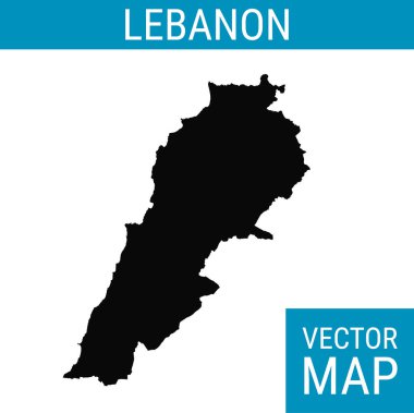 Ülke adına sahip Lübnan vektör haritası, beyaz arkaplanda siyah.