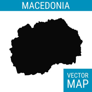 Makedonya ülke adına sahip bir vektör haritası, beyaz zemin üzerinde siyah.