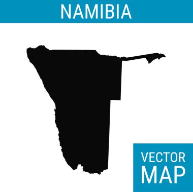 Ülke adına sahip Namibya vektör haritası, beyaz arkaplanda siyah.