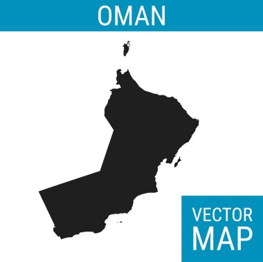 Ülke adına sahip Umman vektör haritası, beyaz arkaplanda siyah.