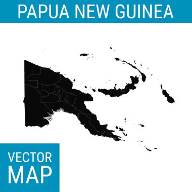 Papua Yeni Gine vektör haritası ülke adına, beyaz arka planda siyah.