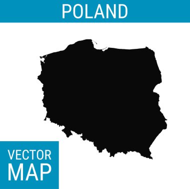 Ülke adına sahip Polonya vektör haritası, beyaz arkaplanda siyah.