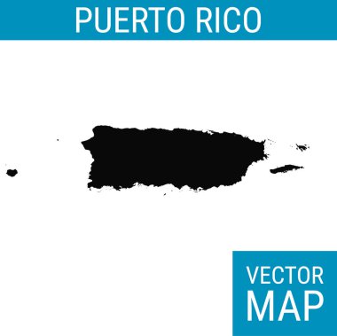 Porto Riko vektör haritası ülke adı ile, beyaz arka planda siyah.