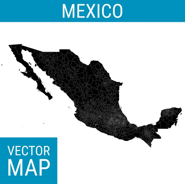 México Mapa Vectorial Con Nombre País Negro Sobre Fondo Blanco — Vector de stock