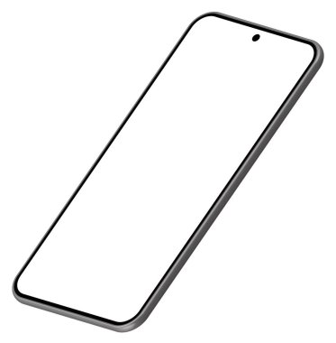 3 boyutlu akıllı telefon mochup projeksiyonu. Beyaz ekranlı UI tasarım şablonu. Beyaz arkaplanda siyah, beyaz ekran.