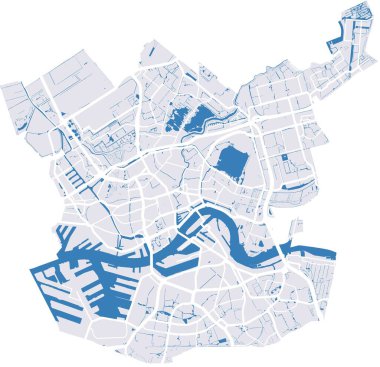 Rotterdam vector map with river, channels, main roads, bridges. Grey background, administrative urban borders. clipart