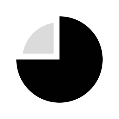 Pasta grafiği yüzde 75. Turta grafik şeması, yuvarlak çizelge 75. Bilgi ve sunum için gri ölçekli vektör çizelgesi sembolü.