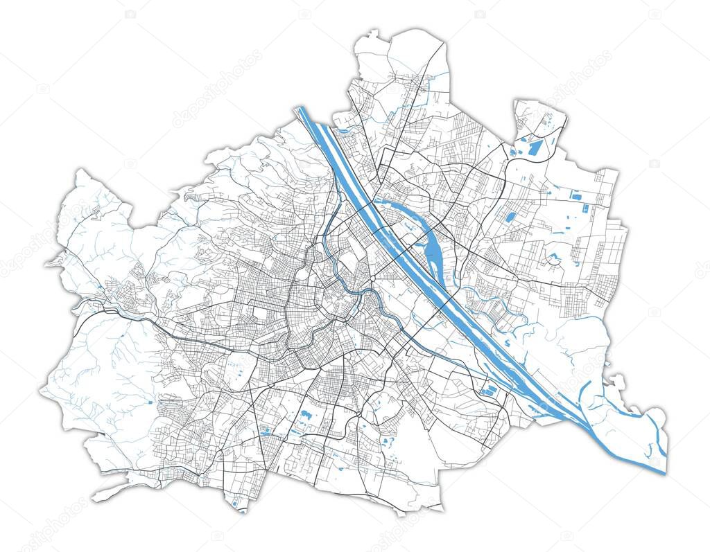 Vienna map. Detailed vector map of Vienna city administrative area. Poster with streets and water on white background.