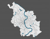 Köln. Detaillierte Vektorkarte des Regierungsbezirks Köln. Plakat mit Straßen und Wasser auf grauem Hintergrund.