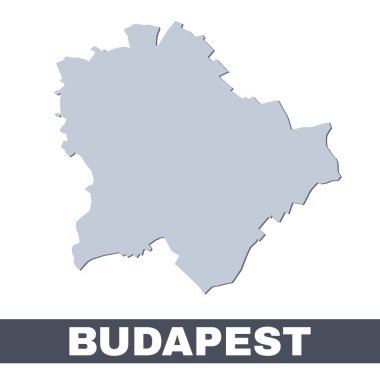 Budapeşte ana hat haritası. Budapeşte şehrinin sınırları içindeki vektör haritası. Beyaz arka planda gölgesi olan gri. İzole illüstrasyon.