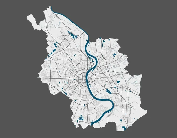 Köln Térkép Köln Város Közigazgatási Területének Részletes Vektortérképe Plakát Utcákkal — Stock Vector