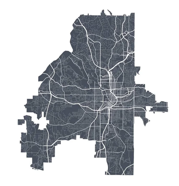 Atlantai Térkép Atlanta Város Közigazgatási Területének Részletes Vektortérképe Sötét Poszter — Stock Vector
