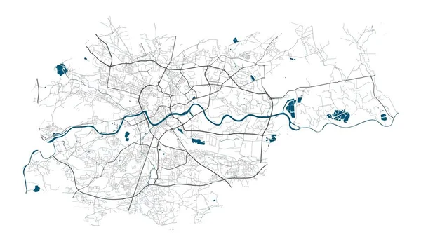 Cracovia Mappa Con Strade Fiumi Confini Amministrativi Municipali Disegno Arte — Vettoriale Stock