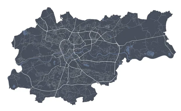 Mapa Cracovia Mapa Vectorial Detallado Zona Administrativa Cracovia Cartel Oscuro — Vector de stock