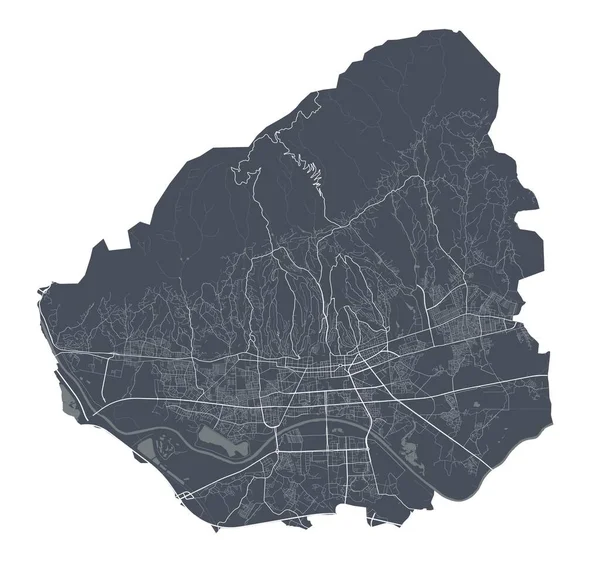 ザグレブ地図 ザグレブ市行政区の詳細なベクトルマップ 白い背景の通りと暗いポスター — ストックベクタ