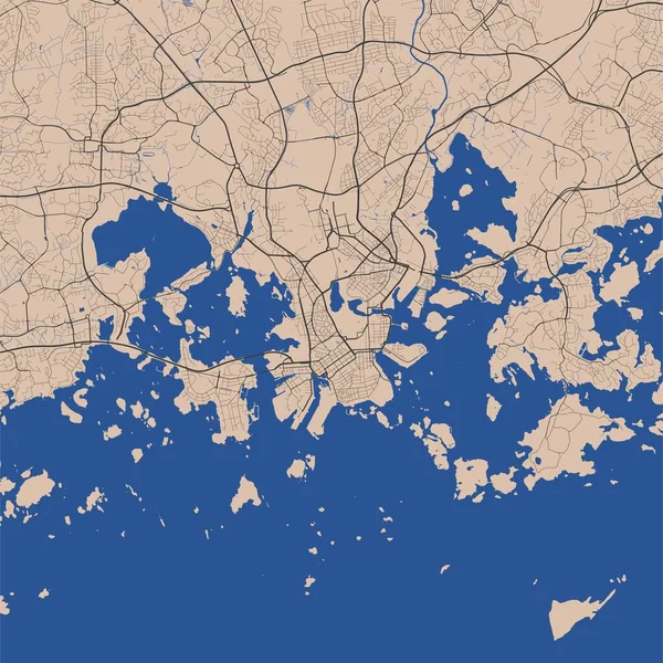 Cartaz Mapa Cidade Helsinque Mapa Helsínquia Mapa Rua Helsínquia Mapa — Vetor de Stock