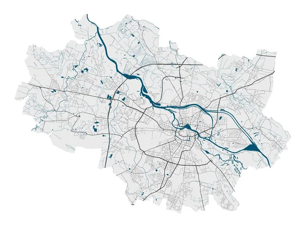 Wroclaw Kartan Detaljerad Vektorkarta Över Wroclaw Stads Administrativa Område Affisch — Stock vektor