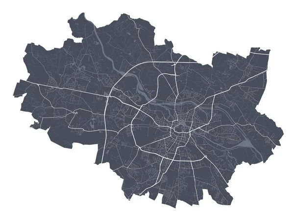 Wroclaw Kartan Detaljerad Vektorkarta Över Wroclaw Stads Administrativa Område Mörk — Stock vektor