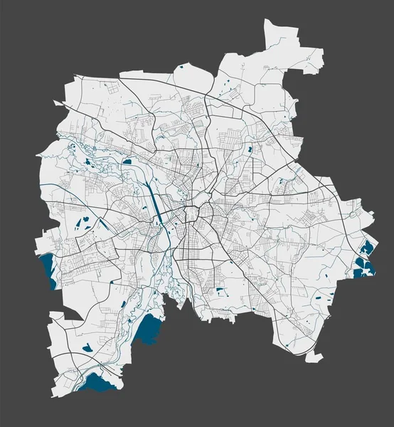 Lipská Mapa Podrobná Vektorová Mapa Správní Oblasti Lipska Plakát Ulicemi — Stockový vektor