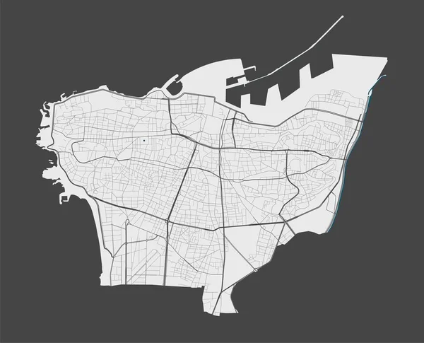 ベイルート地図だ ベイルート市行政区の詳細なベクトルマップ 灰色の背景に通りや水とポスター — ストックベクタ
