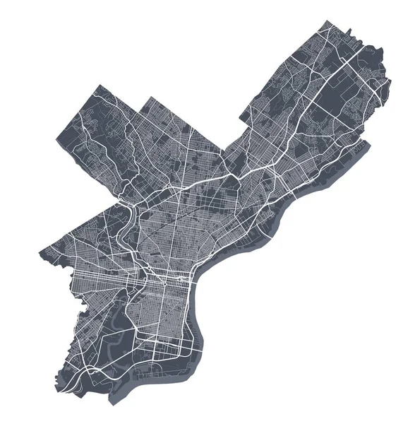 Philadelphia Karte Detaillierte Vektorkarte Der Stadt Philadelphia Verwaltungsgebiet Dunkles Plakat — Stockvektor