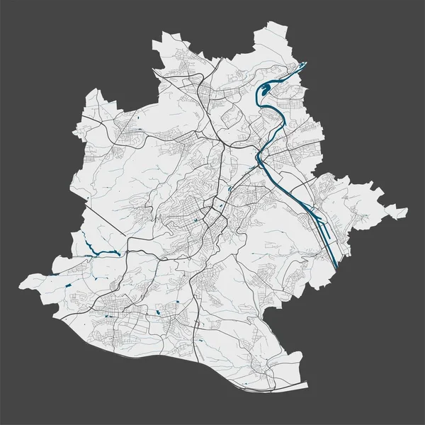シュトゥットガルト地図 シュトゥットガルト市行政区の詳細なベクトルマップ 灰色の背景に通りや水とポスター — ストックベクタ