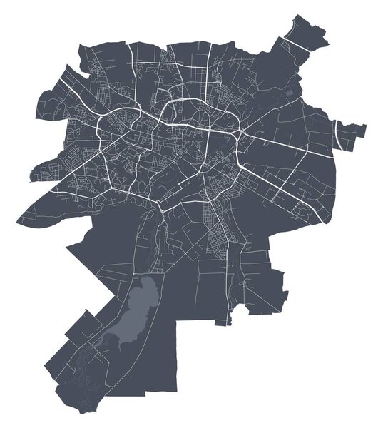 Lublin map. Detailed vector map of Lublin city administrative area. Dark poster with streets on white background.