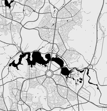 Canberra şehir haritası. Vektör illüstrasyonu, Canberra harita sanat posteri.