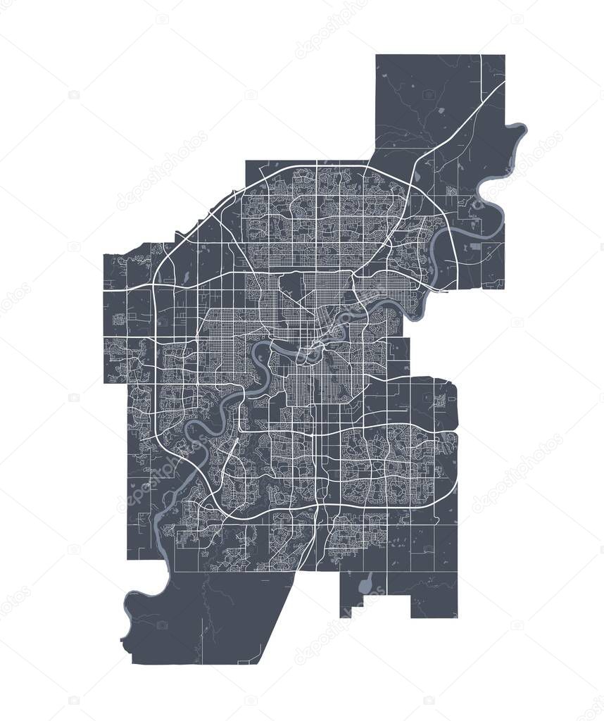 Edmonton map. Detailed vector map of Edmonton city administrative area. Cityscape poster metropolitan aria view.