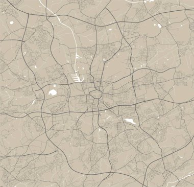 Dortmund şehrinin idari alanının detaylı haritası. Kraliyetten bağımsız vektör çizimi. Şehir manzarası manzarası.